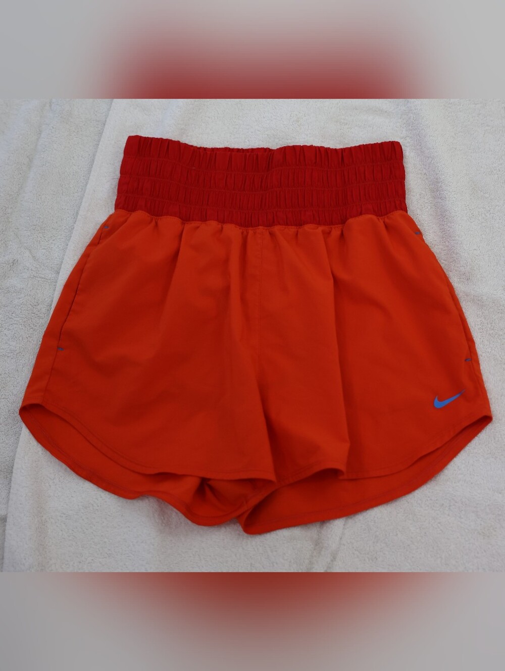 Nike Dri-FIT Ultra High Waisted Brief Shorts Women's Size M Orange Athletic